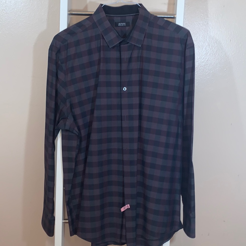 Alfani Men’s Purple/Gray Plaid Button Down - Picture 3 of 9